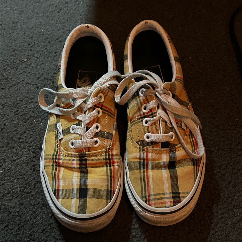 Vans Yellow and Black Plaid Sneakers